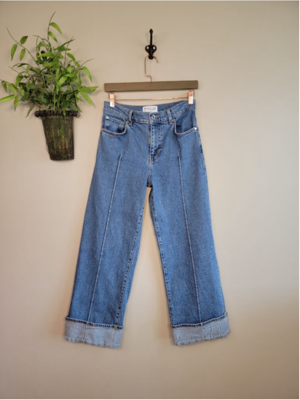 Derek Lam 10 Crosby Delano Wide Leg Cuffed Ankle Straight Jeans Medium Wash 27